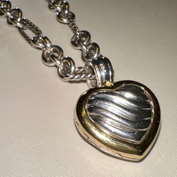 David Yurman 18K & Sterling Silver Heart Locket Enhancer Pendant - Picture 2 of 6